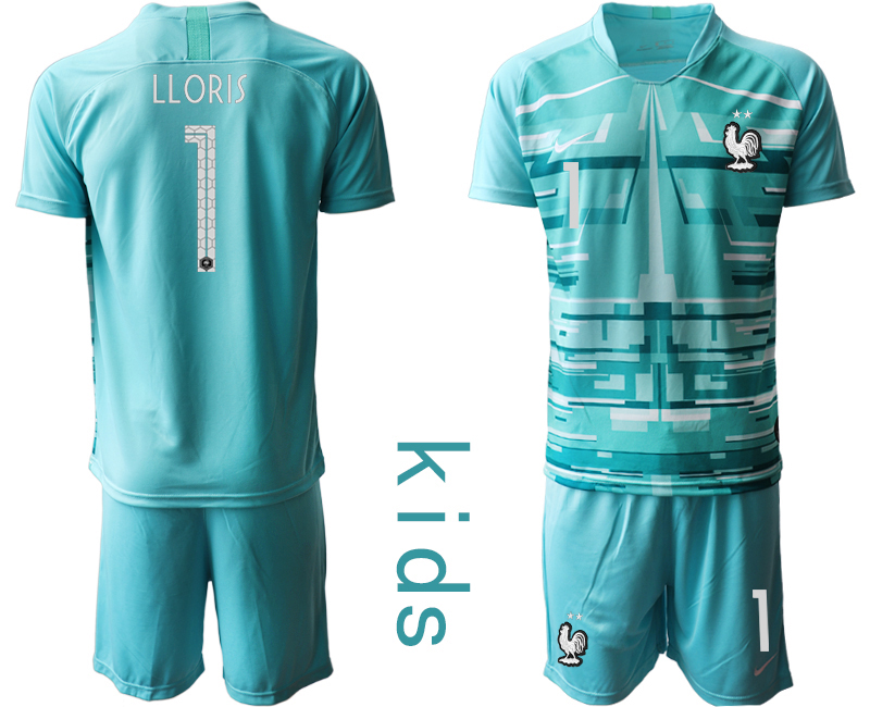 2021 European Cup France lake blue Youth goalkeeper #1 soccer jerseys->youth soccer jersey->Youth Jersey